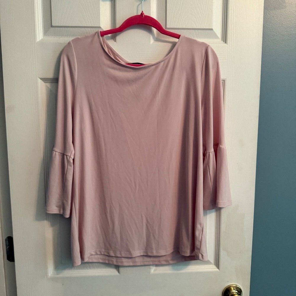Ellen Tracy Bell Sleeve Top Womens Large Blush Pink Blouse Casual Career